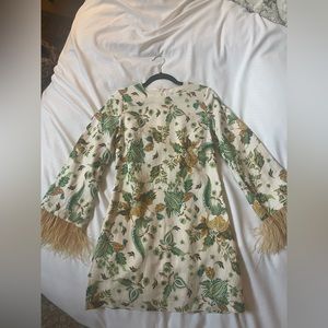 Antonio Melani x The Nat Note Birdie Paisley Floral Feathered Linen Shift Dress